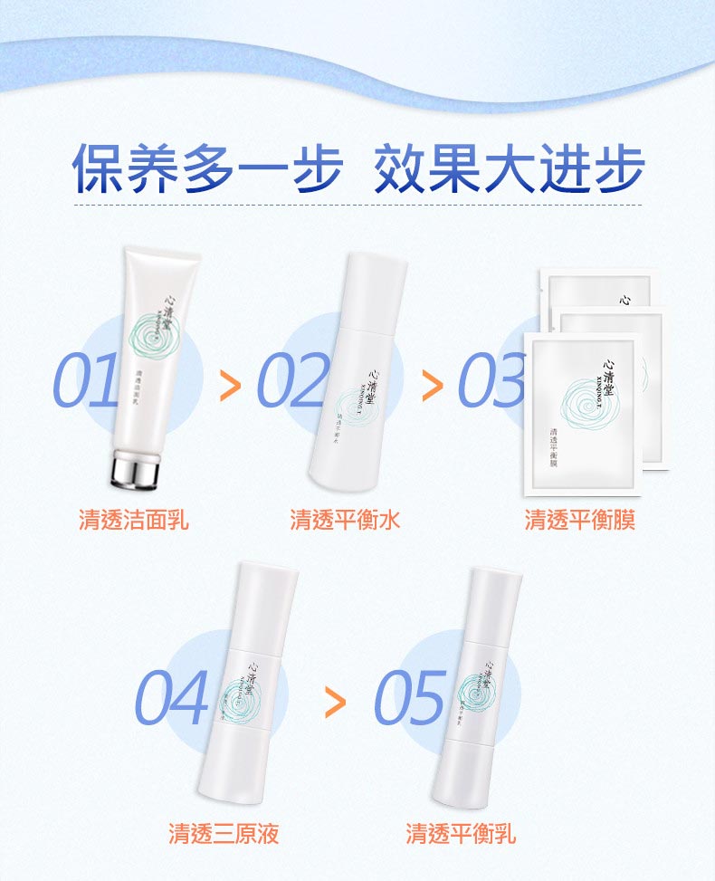 心清堂清透平衡膜30片护肤顺序