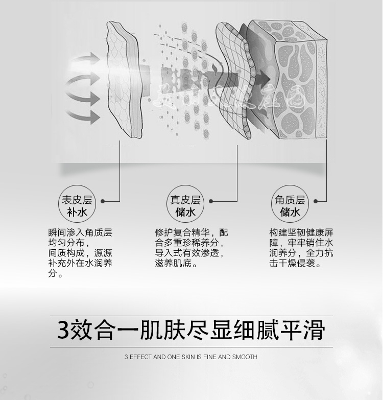 瞬间渗入角质层，均匀分布，间质构成，源源补充外在水润养分。